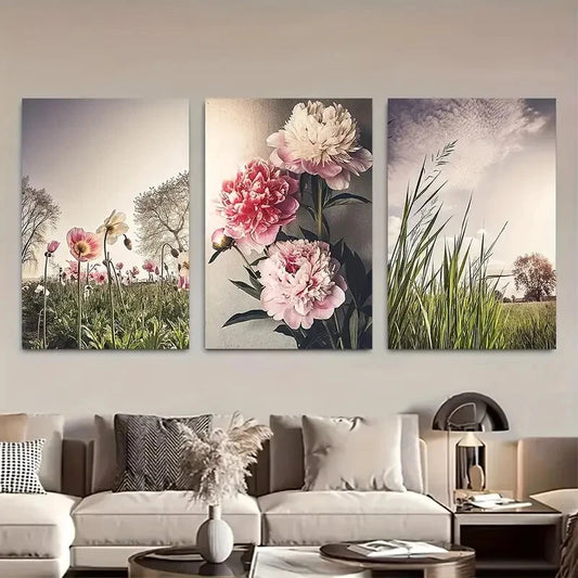 3pcs Spring Flowers Blossom Blooming Flowers Metal Print Ready to Hang Art