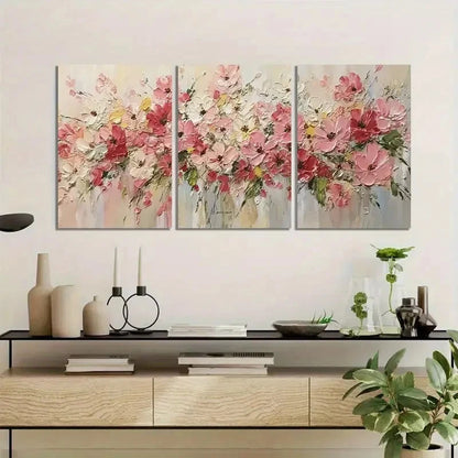 3pcs Pink Floral Abstract Posters Metal Print Ready to Hang Art