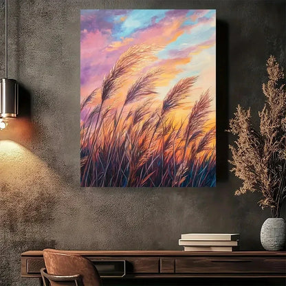 Vibrant Nature Design with Wheat Silhouettes 40x60cm Metal Print Ready to Hang