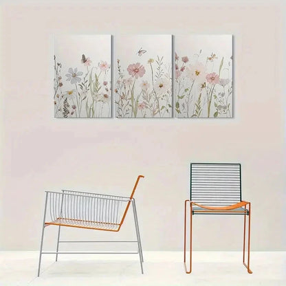 3pcs Pink and White Flowers with Butterflies Wall Art Set Canvas Framed 60x90cm - High Quality Print 100% Australian Made Wall Canvas Ready to Hang