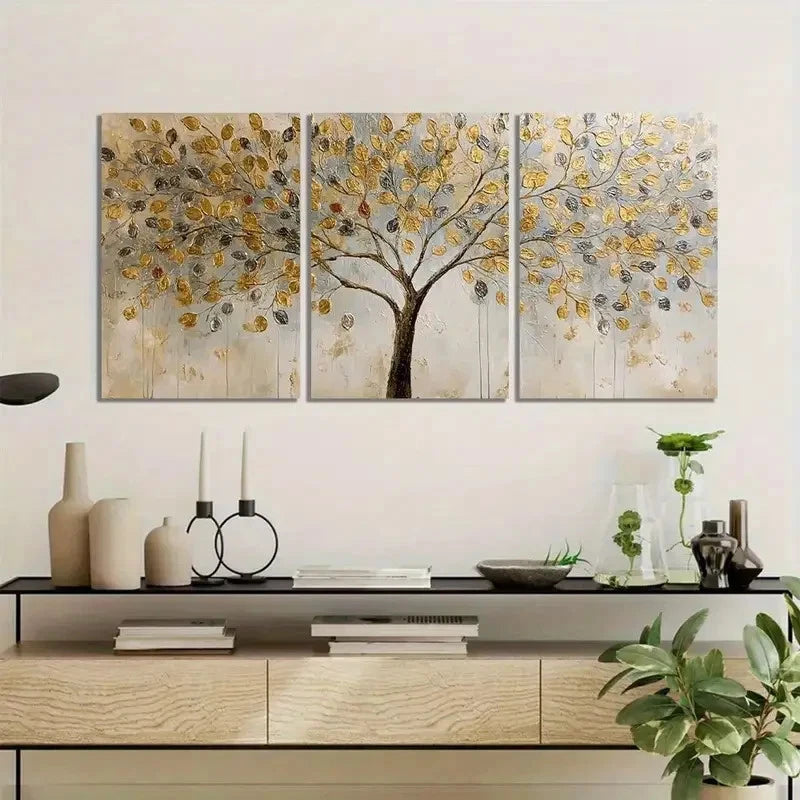 3pcs Abstract Painting of a Money Tree Poster Metal Print Ready to Hang Art