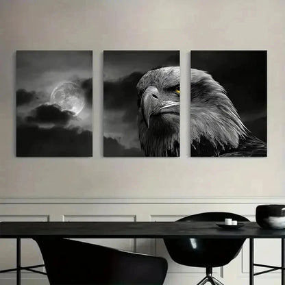 3pcs Black and White Eagle Yellow Eyes Metal Print Ready to Hang Art
