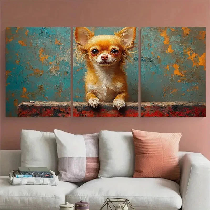 3pcs Chihuahua Small Dog Portrait Metal Print Ready to Hang Art