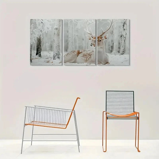 3pcs Winter Wonderland Deer Animal Metal Print Ready to Hang Art