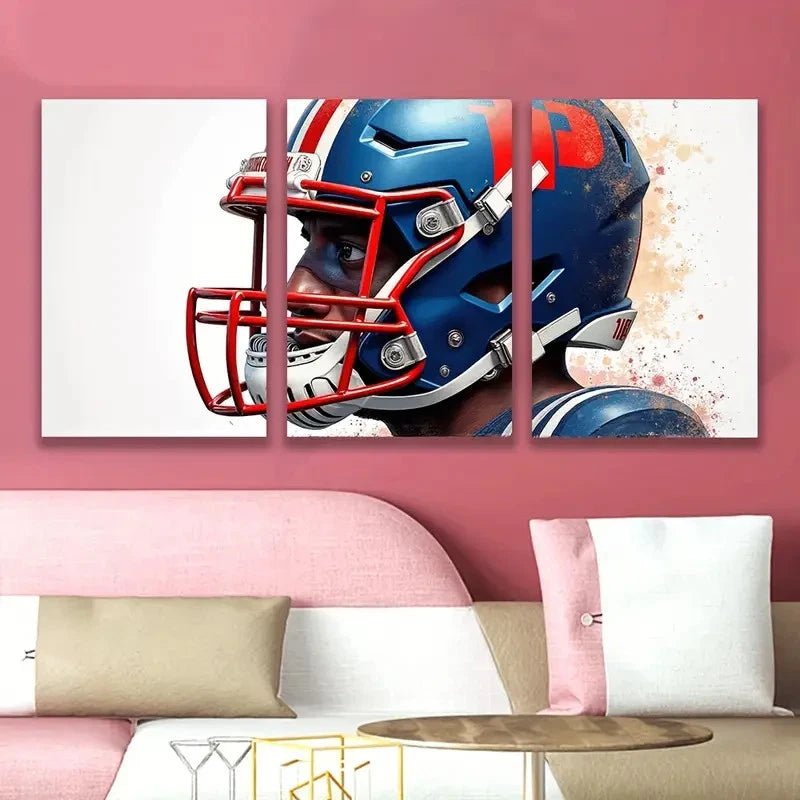 3pcs Watercolor Football Painting Wall Art Set Canvas Framed 60x90cm - High Quality Print 100% Australian Made Wall Canvas Ready to Hang
