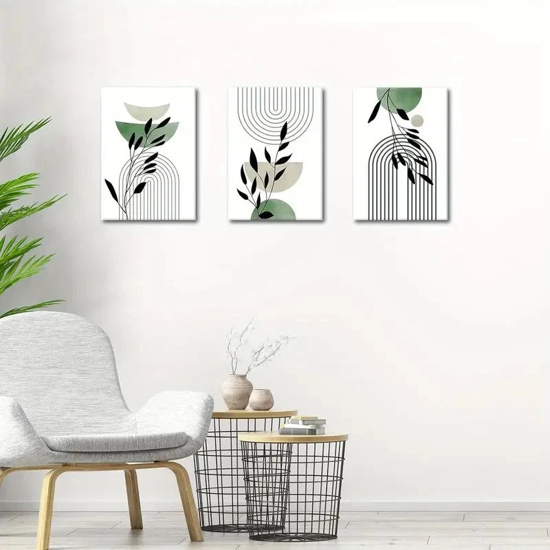3pcs Sage Green Wall Pictures Aesthetic Metal Print Ready to Hang Art