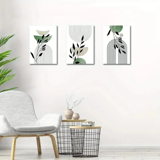 3pcs Sage Green Wall Pictures Aesthetic Metal Print Ready to Hang Art