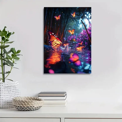 Vibrant Butterfly Splash Blues Purples Painting 40x60cm Metal Print Ready to Hang