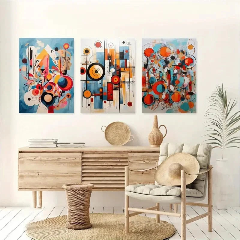 3pcs Vibrant Abstract Circles Art Prints Metal Print Ready to Hang Art