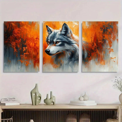 3pcs Husky Wolf Animal Theme Colourful Metal Print Ready to Hang Art