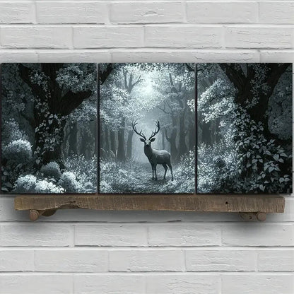 3pcs Beautiful Elk In The Forest Metal Print Ready to Hang Art