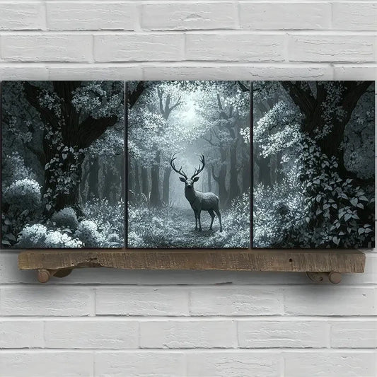 3pcs Beautiful Elk In The Forest Metal Print Ready to Hang Art