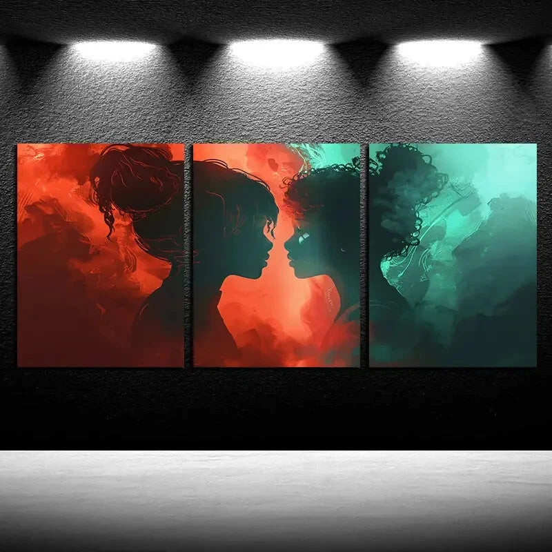 3pcs Vibrant two Women Facing each other Metal Print Ready to Hang Art