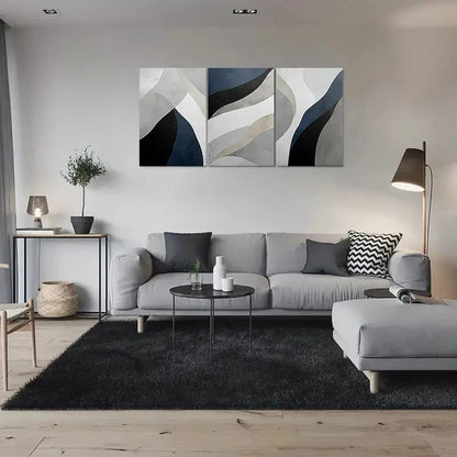 3pcs Modern Abstract Geometric Blue & Beige Metal Print Ready to Hang Art
