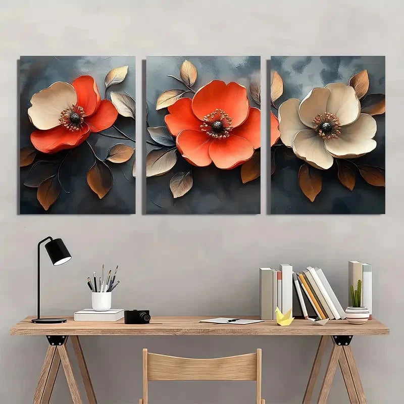 3pcs Abstract Flowers Modern Wall Art Set Canvas Framed 60x90cm - High Quality Print 100% Australian Made Wall Canvas Ready to Hang