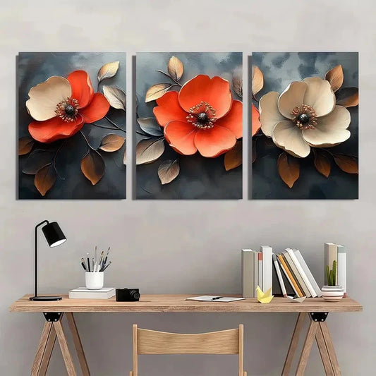 3pcs Abstract Flowers Modern Wall Art Set Canvas Framed 60x90cm - High Quality Print 100% Australian Made Wall Canvas Ready to Hang