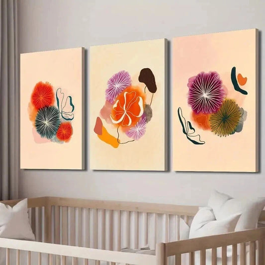 3pcs Mid-Century Colorful Botanical Flower Wall Art Set Canvas Framed 50x70cm - High Quality Print 100% Australian Made Wall Canvas Ready to Hang