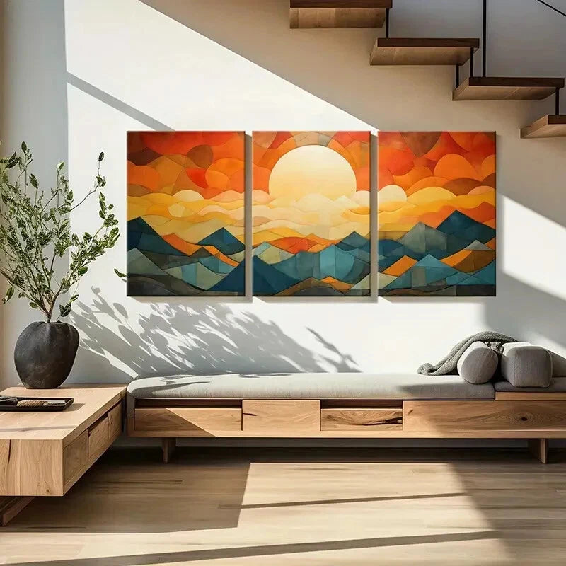 3pcs Sunset Mountains Clouds Abstract Landscape Metal Print Ready to Hang Art