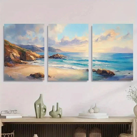 3pcs Coastal Beach Tranquil Ocean Metal Print Ready to Hang Art