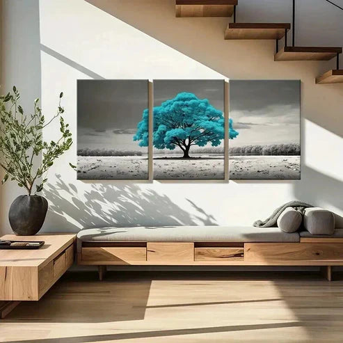 3pcs Surreal Blue Leaves Tree Painting Wall Art Set Canvas Unframed - High Quality Print 100% Australian Made Wall Canvas