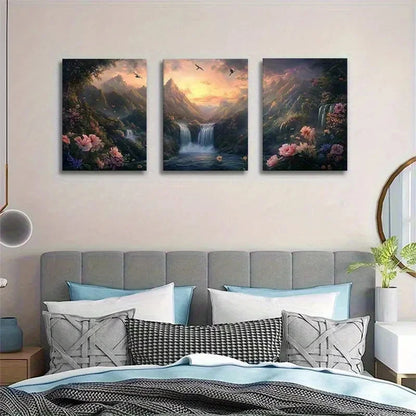 3pcs Waterfall Mountain Scenery Landscape Metal Print Ready to Hang Art