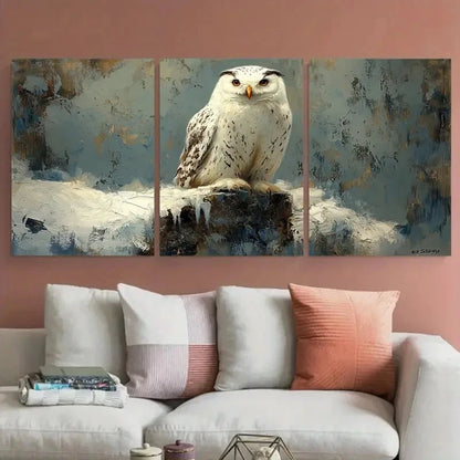 3pcs White Owl Bird Impasto Design Wall Art Set Canvas Framed 40x60cm - High Quality Print 100% Australian Made Wall Canvas Ready to Hang
