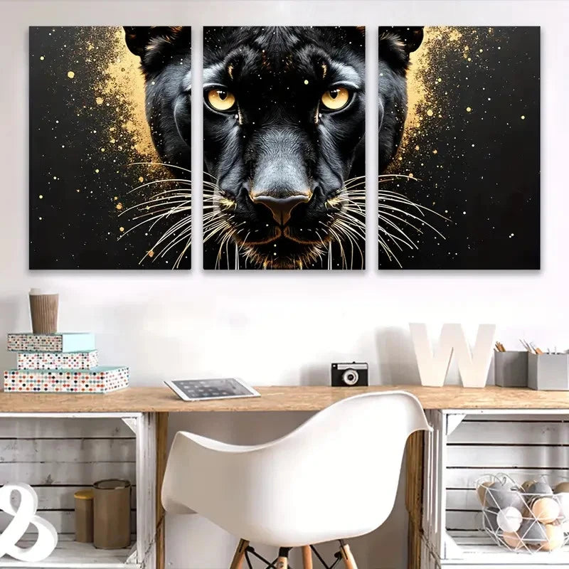 3pcs Black Panther Painting Portraits Metal Print Ready to Hang Art