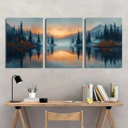 3pcs Misty Forest Reflection Landscape Tranquil Metal Print Ready to Hang Art