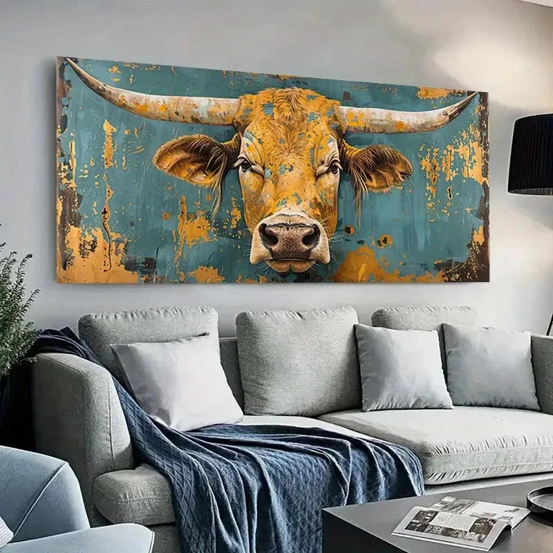 Rustic Bull Vintage Perfect Wall Art Canvas Office Home Room Framed 120x60cm
