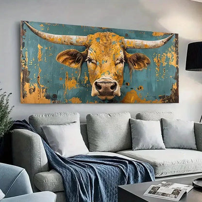 Rustic Bull Vintage Perfect Wall Art Canvas Office Home Room Framed 120x60cm
