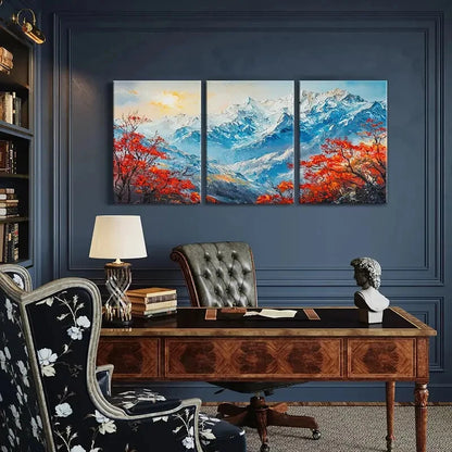 3pcs Alpine Landscape Snowy Peaks Vibrant Colors Metal Print Ready to Hang Art