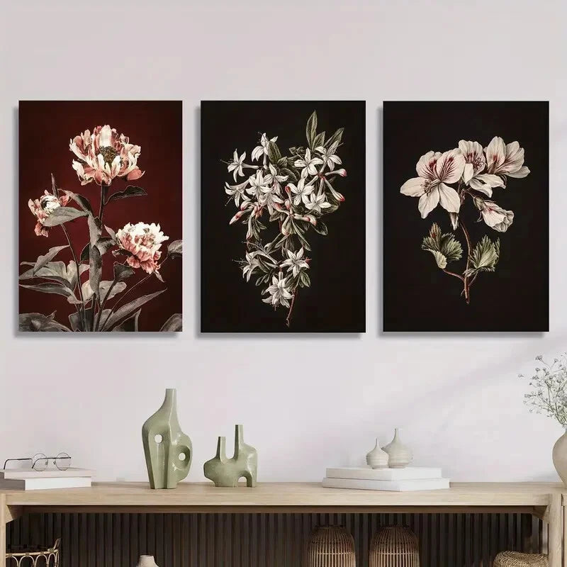 3pcs , Botanical Flower Artwork, Portrait Metal Print Ready to Hang Art