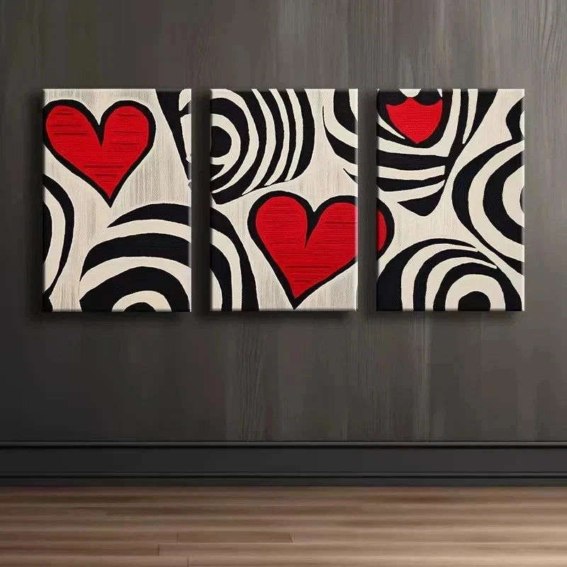 3pcs Modern Abstract Love Heart Metal Print Ready to Hang Art