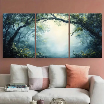 3pcs Tranquil Misty Woodland Serene Greenery Metal Print Ready to Hang Art