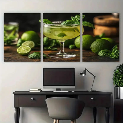 3pcs Fresh Basil Zesty Limes Gin Cocktail Metal Print Ready to Hang Art