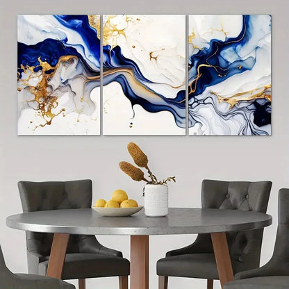 3pcs Midnight Blue Abstract Design Retro Geometric Metal Print Ready to Hang Art