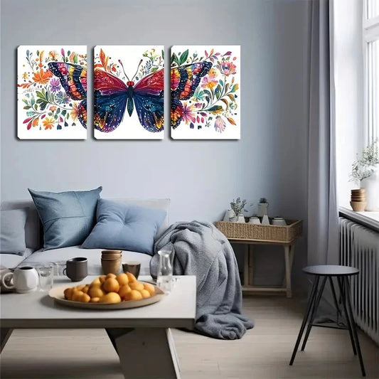 3pcs Butterfly Show Brilliant Colors Perfect Wall Art Set Canvas Framed 40x60cm - High Quality Print 100% Australian Made Wall Canvas Ready to Hang