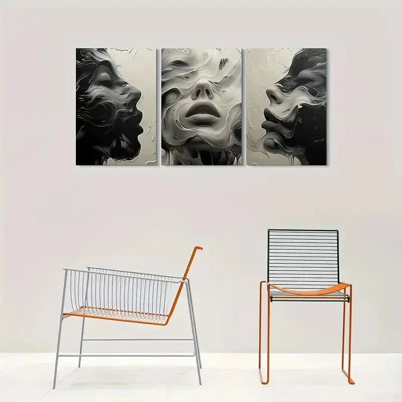 3pcs Back White and Gray Face Paintings Wall Art Set Canvas Framed 40x60cm - High Quality Print 100% Australian Made Wall Canvas Ready to Hang