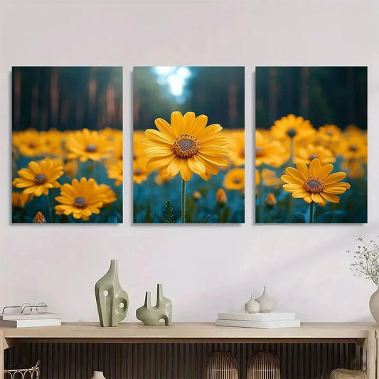 3pcs Daisy Wildflower Yellow Sunflowers Metal Print Ready to Hang Art
