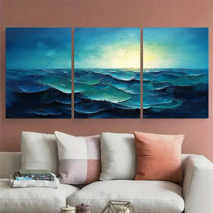 3pcs Vibrant Blue Green Textured Abstract Metal Print Ready to Hang Art