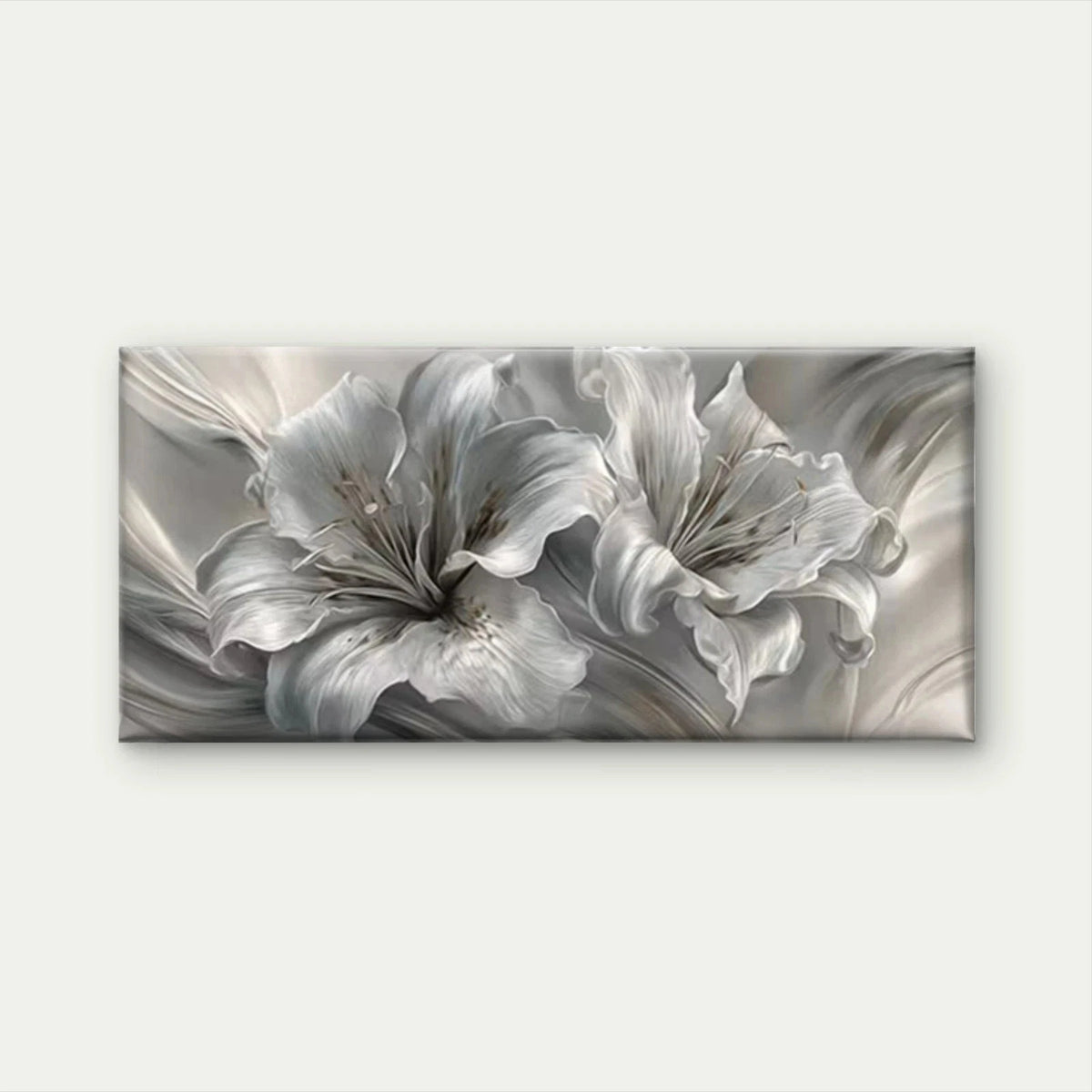 Abstract Silvery White Lily Wall Art Canvas Office Home Room Framed 120x60cm