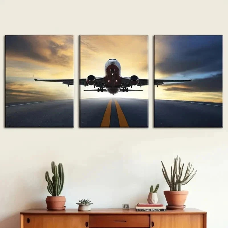 3pcs Airport Takeoff Aviation Mural Perfect Wall Art Set Canvas Framed 40x60cm - High Quality Print 100% Australian Made Wall Canvas Ready to Hang
