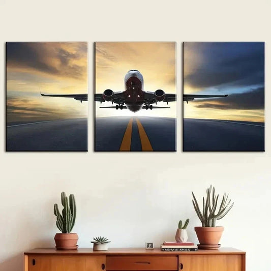 3pcs Airport Takeoff Aviation Mural Perfect Wall Art Set Canvas Framed 40x60cm - High Quality Print 100% Australian Made Wall Canvas Ready to Hang