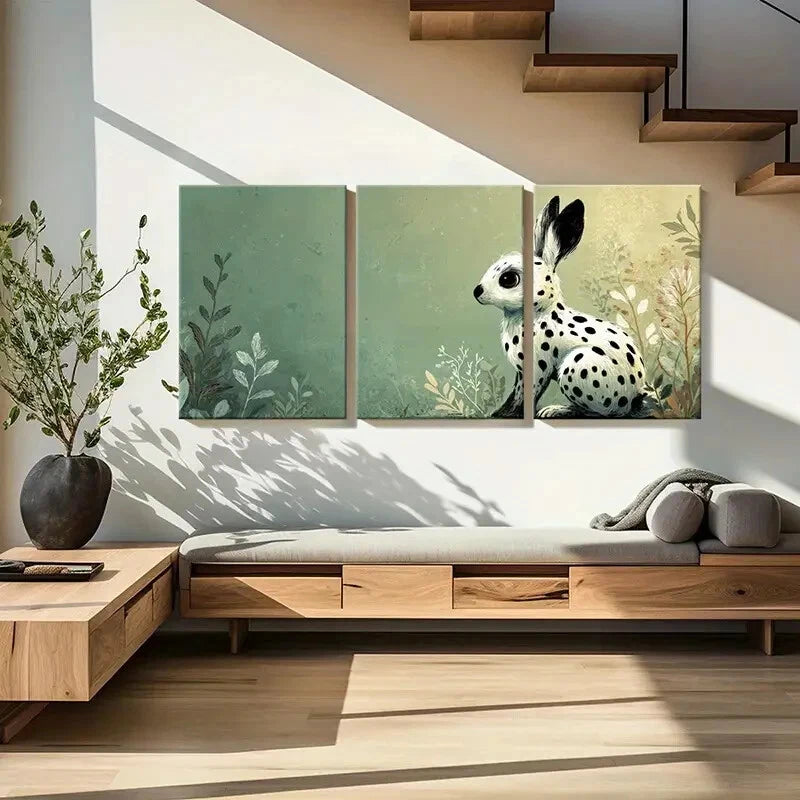 3pcs Rabbit Illustration with Spotted Design Metal Print Ready to Hang Art