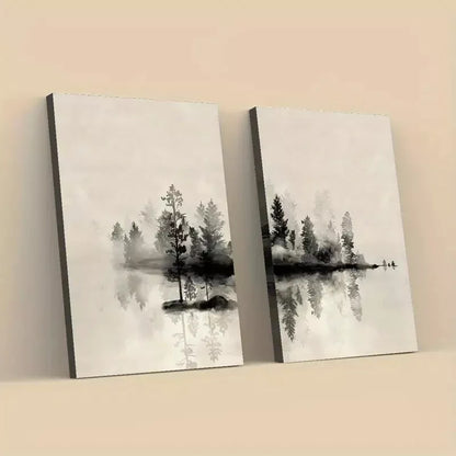 2pcs Abstract Trees And Lake Painting Framed 50x75cm - High Quality Print 100% Australian Made Wall Canvas Ready to Hang