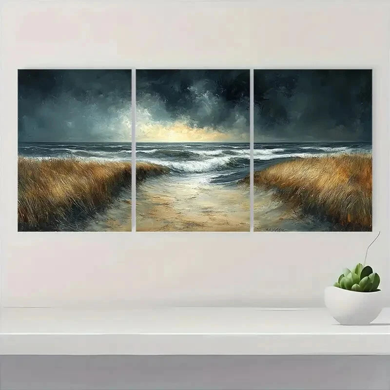 3pcs Abstract Stormy Skies & Ocean Waves Metal Print Ready to Hang Art