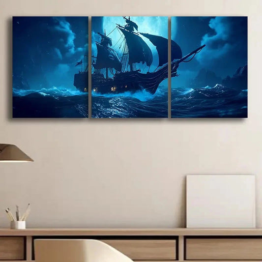 3pcs Pirate Ship Ghostly Maritime Metal Print Ready to Hang Art