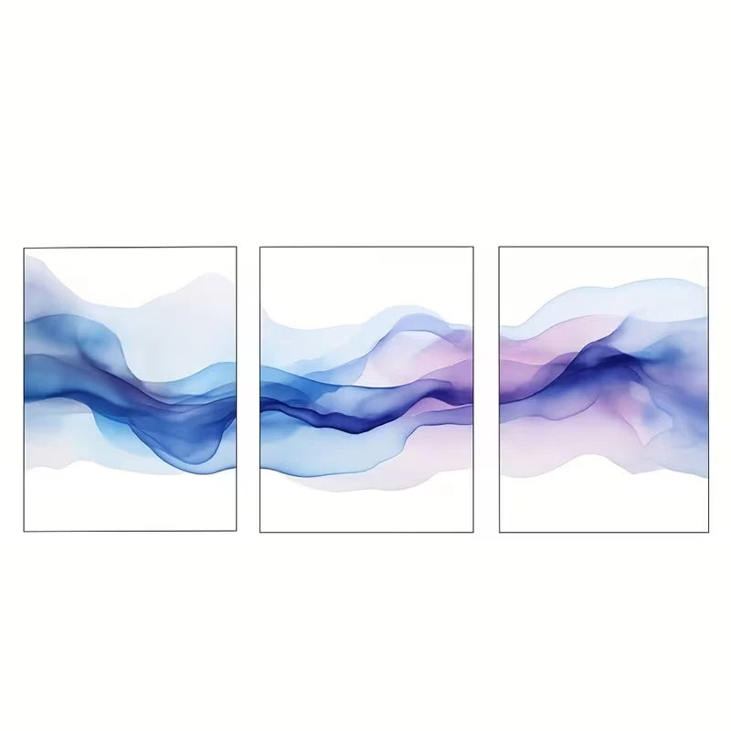 3pcs Blue and Purple Watercolor Wave  Wall Art Set Canvas Framed 60x90cm - High Quality Print 100% Australian Made Wall Canvas Ready to Hang