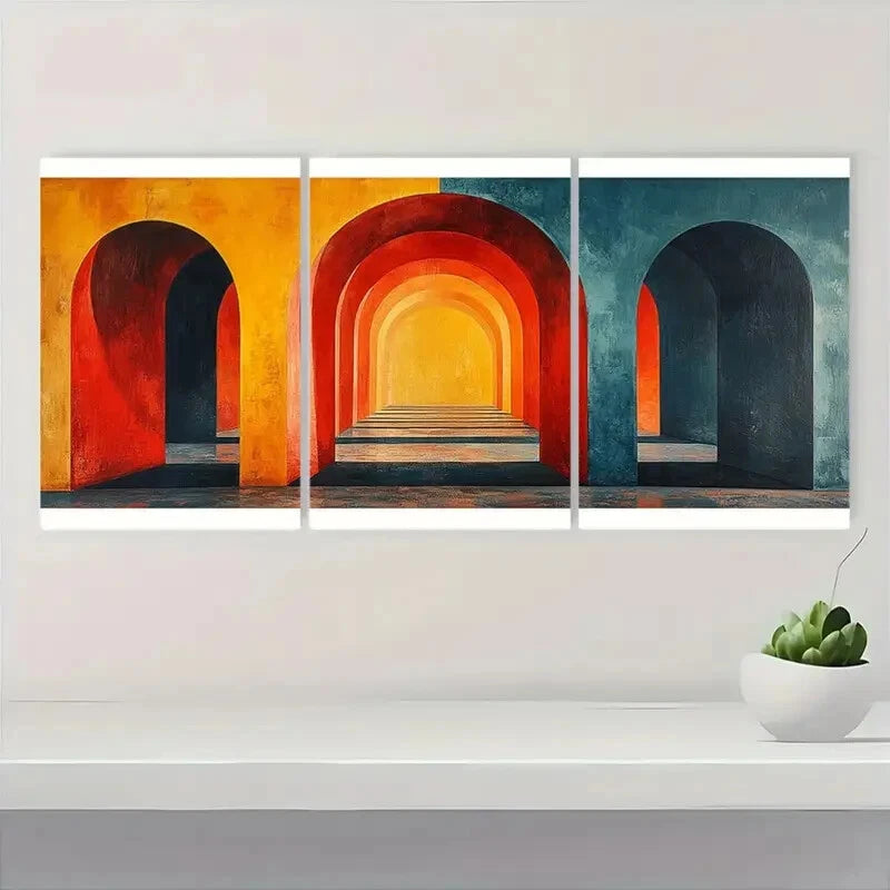 3pcs Mid-Century Modern Abstract Arches Metal Print Ready to Hang Art