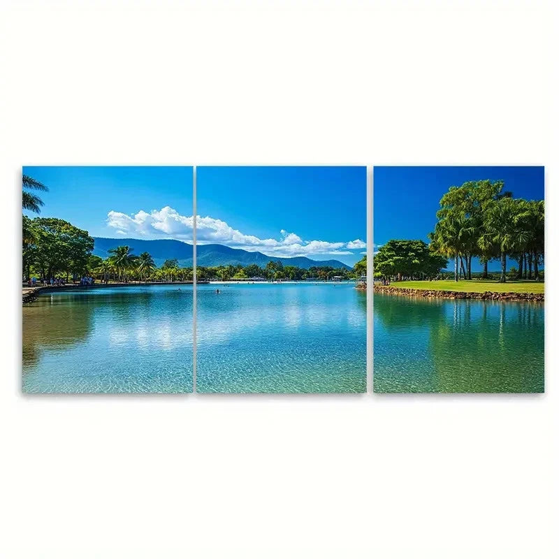 3pcs Cairns Australia Lake View l Wall Wall Art Set Canvas Framed 50x70cm - High Quality Print 100% Australian Made Wall Canvas Ready to Hang